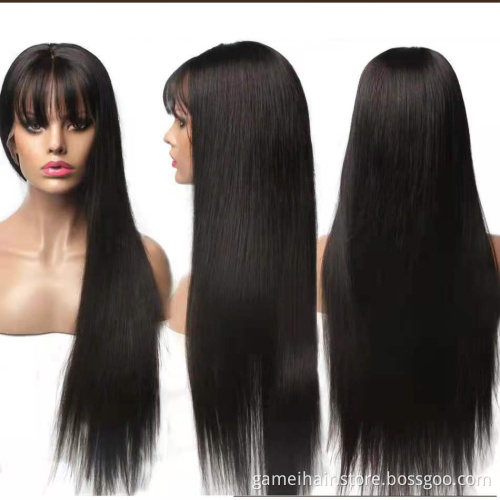 GMWig with Bangs Straight lace front Human Hair Wigs For Black Women Brazilian fringe 30 inch wig Short natural Hair Pre Plucked